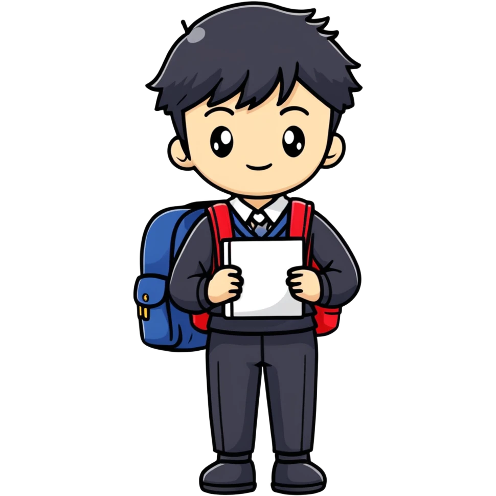 Japanese high school boy in traditional black uniform with school backpack emoji