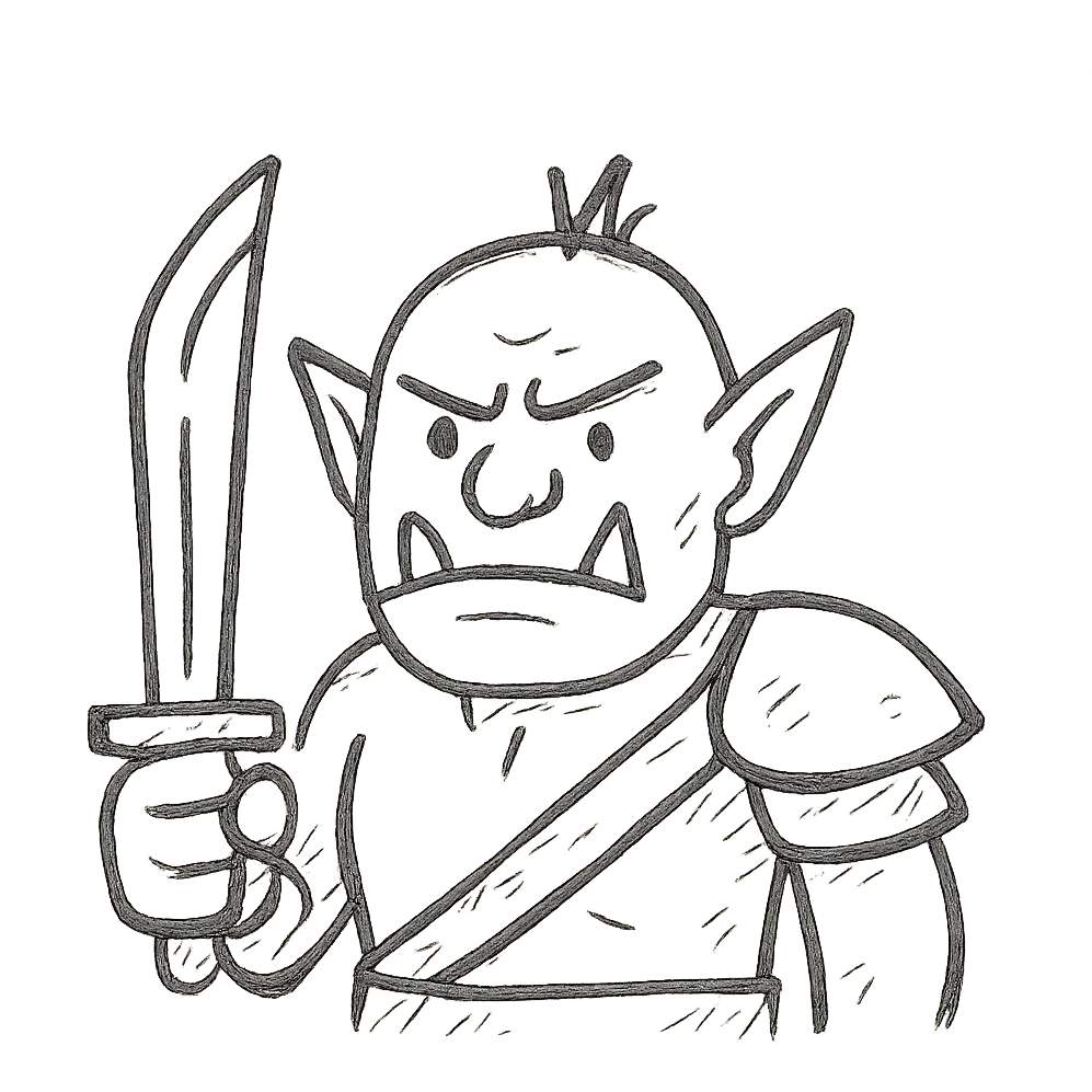 orc warrior, hand-drawn outlined icon, rough sketchy lines, expressive emoji