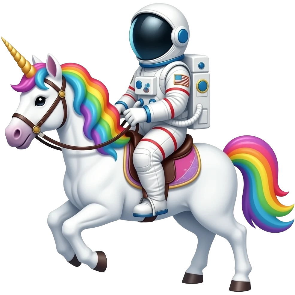 astronaut riding a magical rainbow unicorn emoji