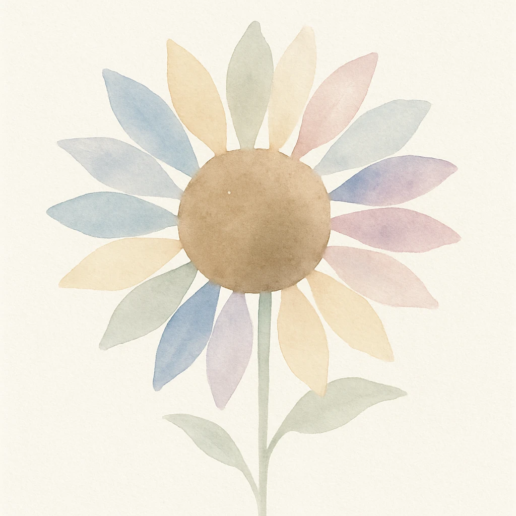 sunflower with varied colored petals, artistic illustration style emoji