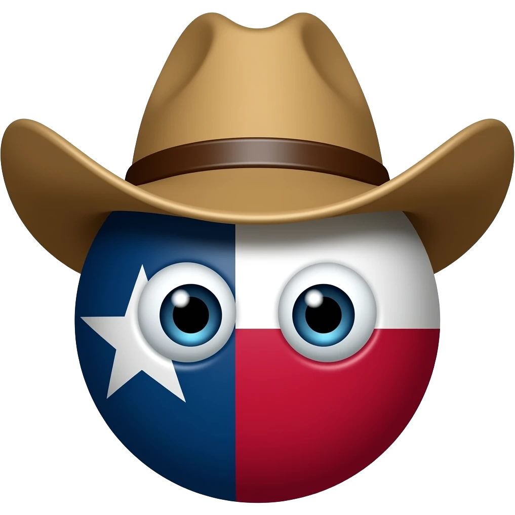 texas countryball with eyes and a cowboy hat emoji