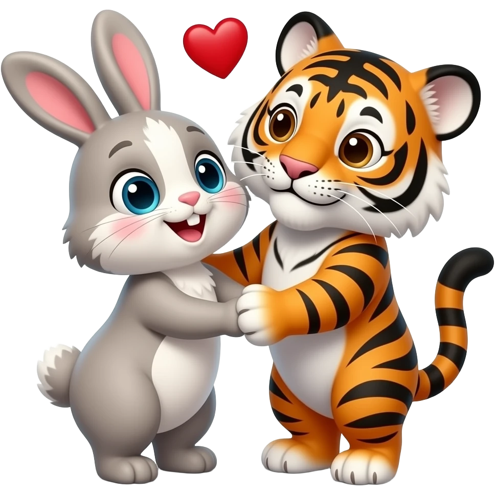 cute bunny and tiger in love emoji