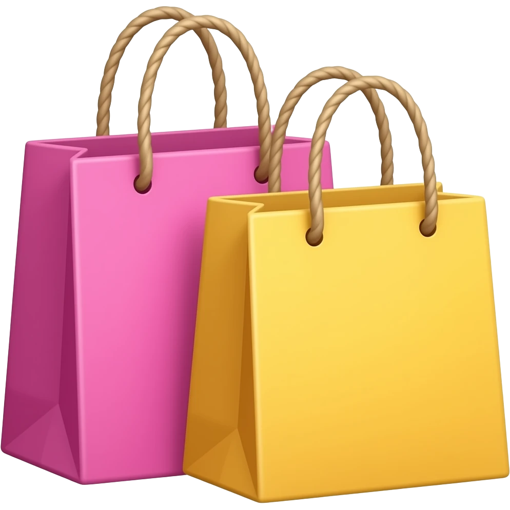 colorful store shopping bags, one of them pink, the other yellow emoji
