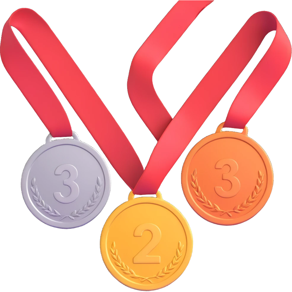 3 winners in 1st, 2nd & 3rd place emoji show the order numbered with 2, 1, 3 emoji