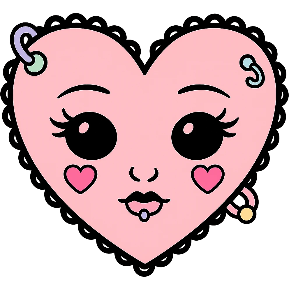 Add pastel-colored piercings to the pastel goth heart emoji, keep the style and pastel palette, with no background. emoji