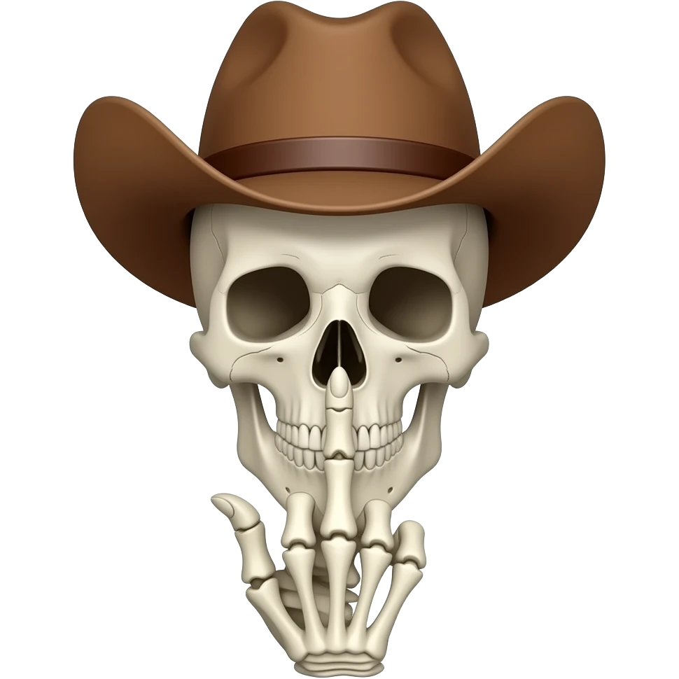 Cowboy Skull with his index finger to his lips, shhhh, hand facing inward emoji