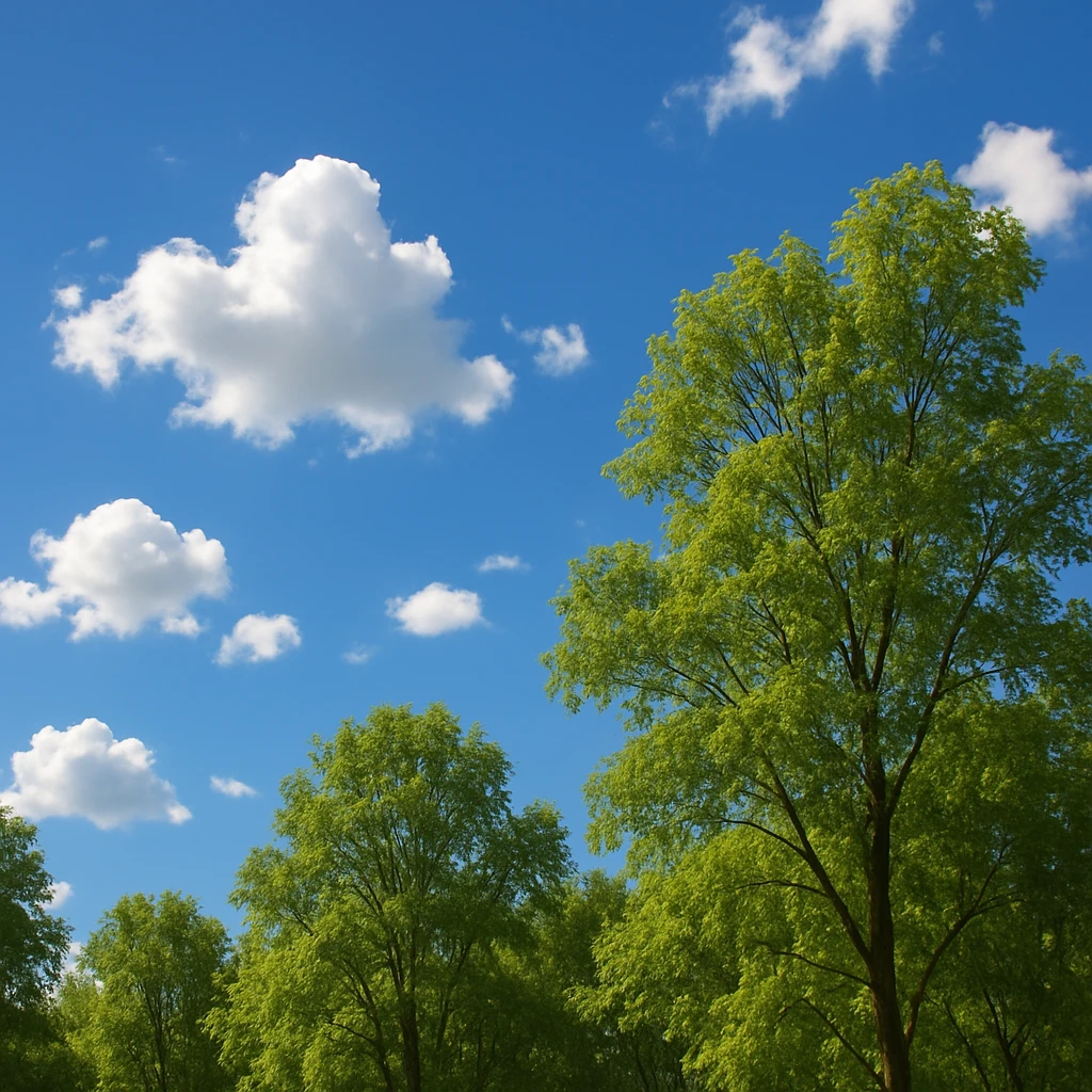 A sunny day with trees, sky, and clouds emoji