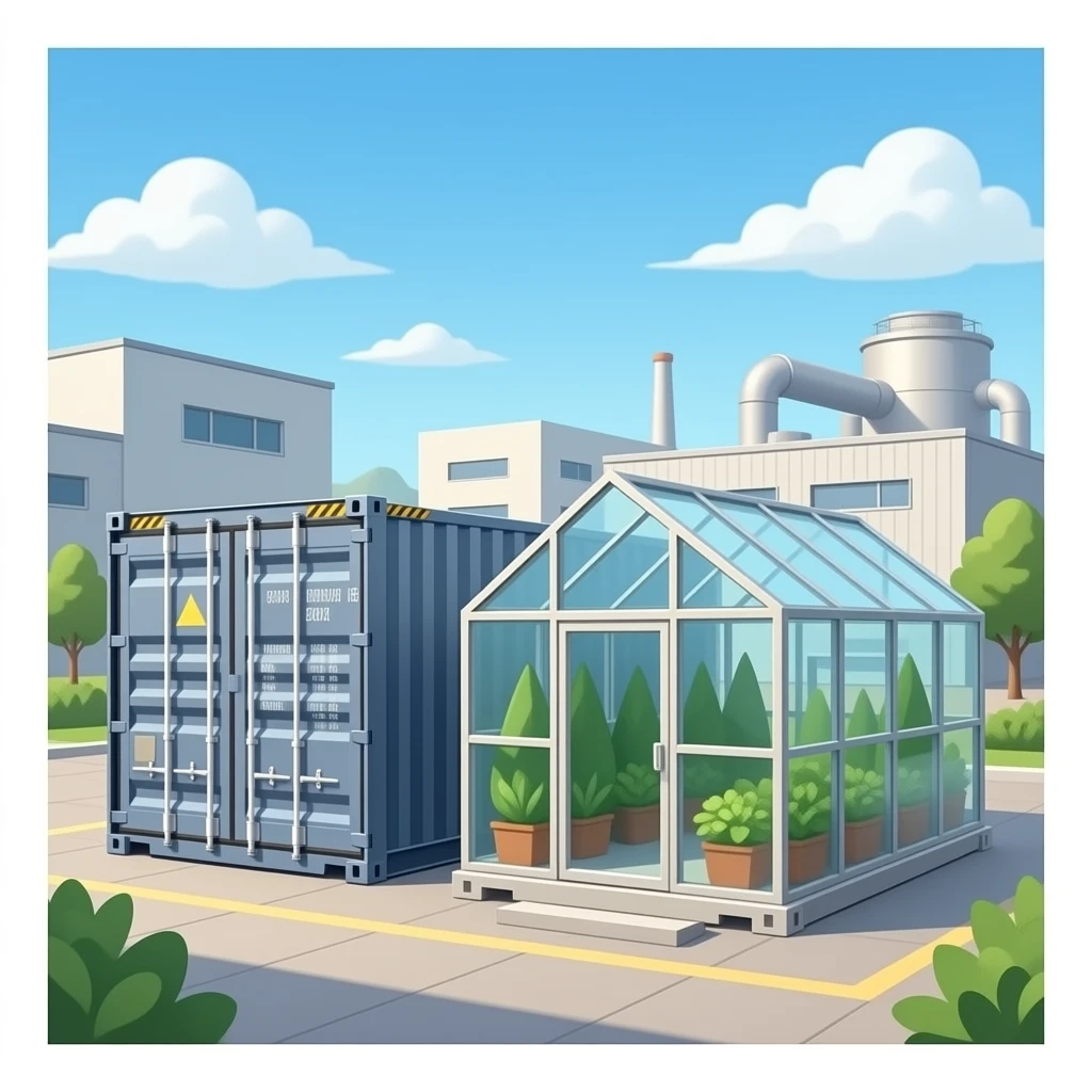 Shipping Container and Shipping Container greenhouse next to each other emoji