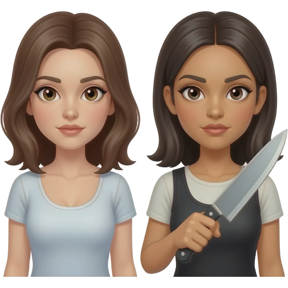 que sea mujer una buena y una mala el doppleganger es mala con un cuchillo tienen que ser mujer las 2 emoji