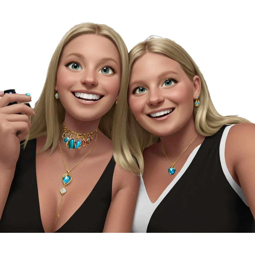 blonde girls with jewelry selfie emoji