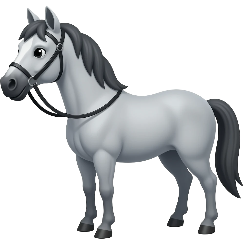 Cartoon grey horse with the black bridle emoji