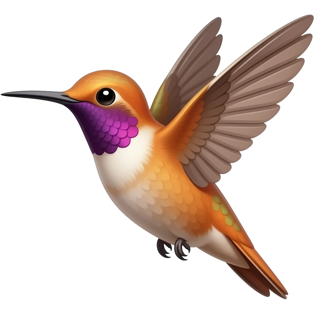 A small peach color and purple hummingbird emoji simple flying emoji