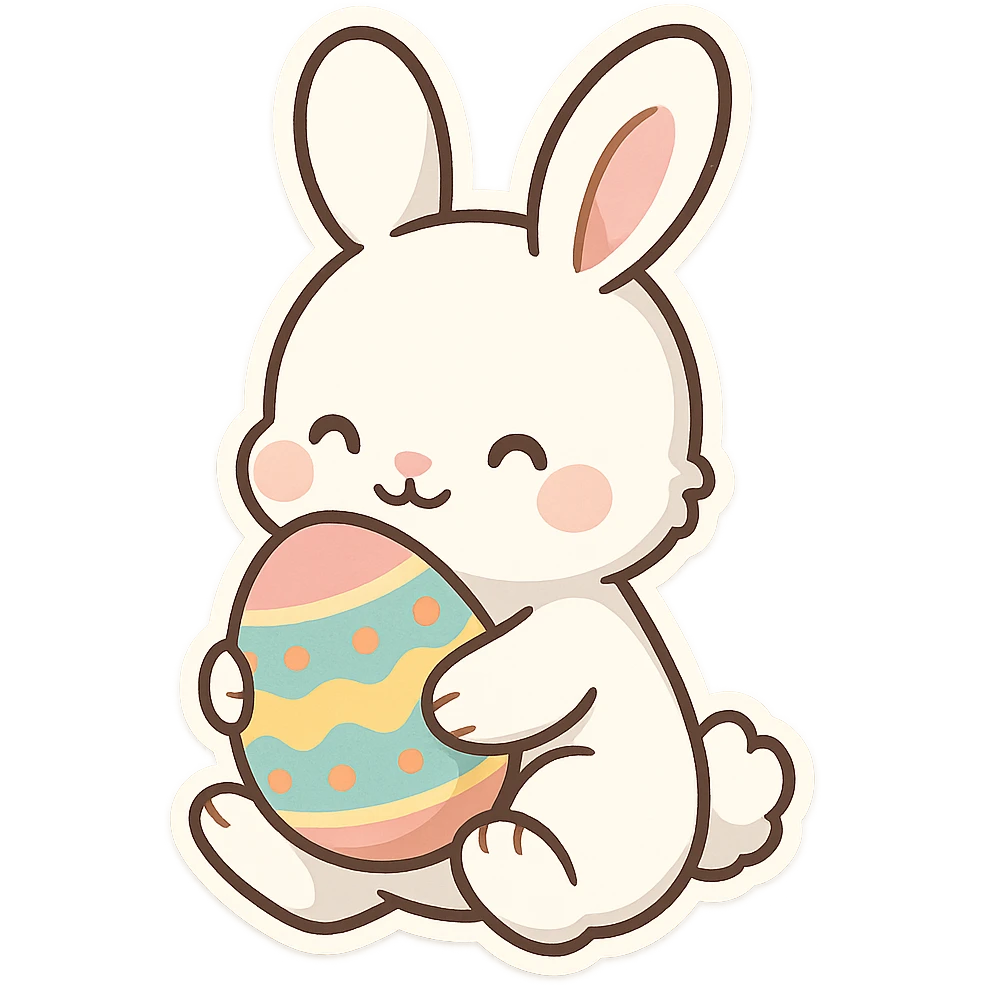 一只可爱的小兔子，怀里抱着一棵复活节的彩蛋 emoji