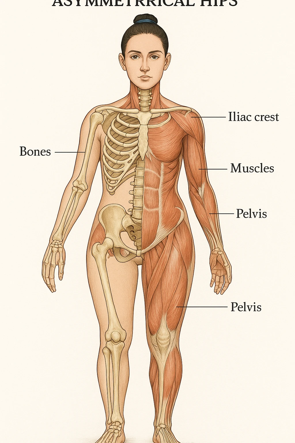 Donna vista anatomicamente con fianchi asimmetrici emoji