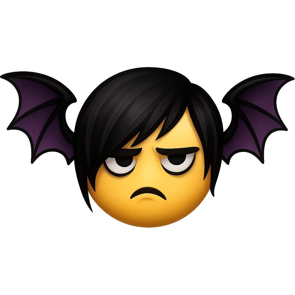 emo emoji, black and purple bat, moody and dramatic, no background emoji