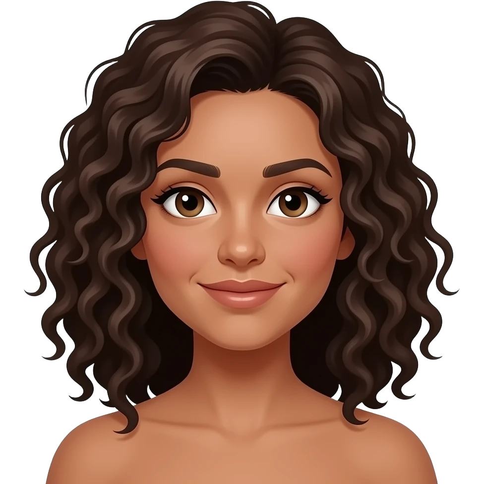 paler tanned woman with dark brown very curly hair shoulder length emoji