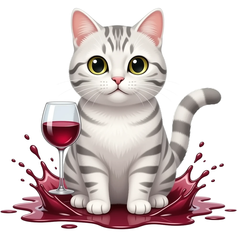 wine splash everywhere on white striped cat emoji