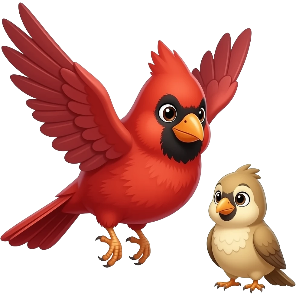 animated soaring mama cardinal and baby boy cardinal emoji