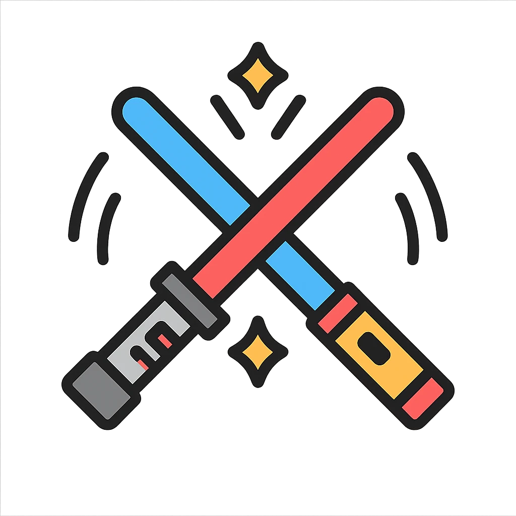 two lightsabers (one blue, one red) striking together, with stylized sparks and curved motion lines emoji