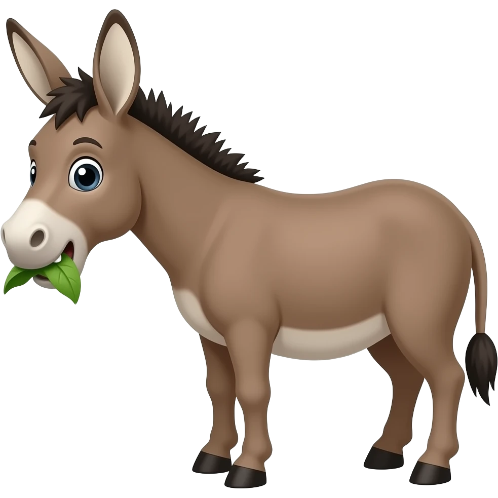 Cartoon brown donkey eating emoji