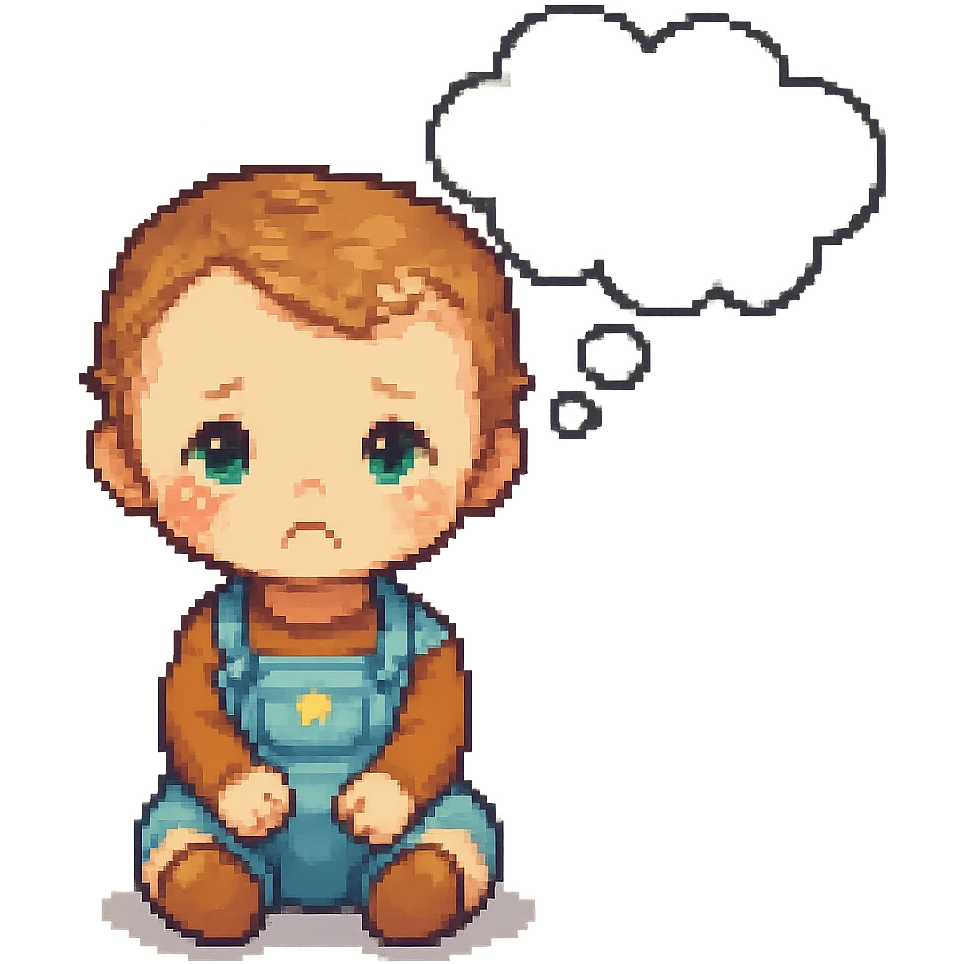 Add a thought bubble above the thinking baby, keep the style consistent with the original image. emoji