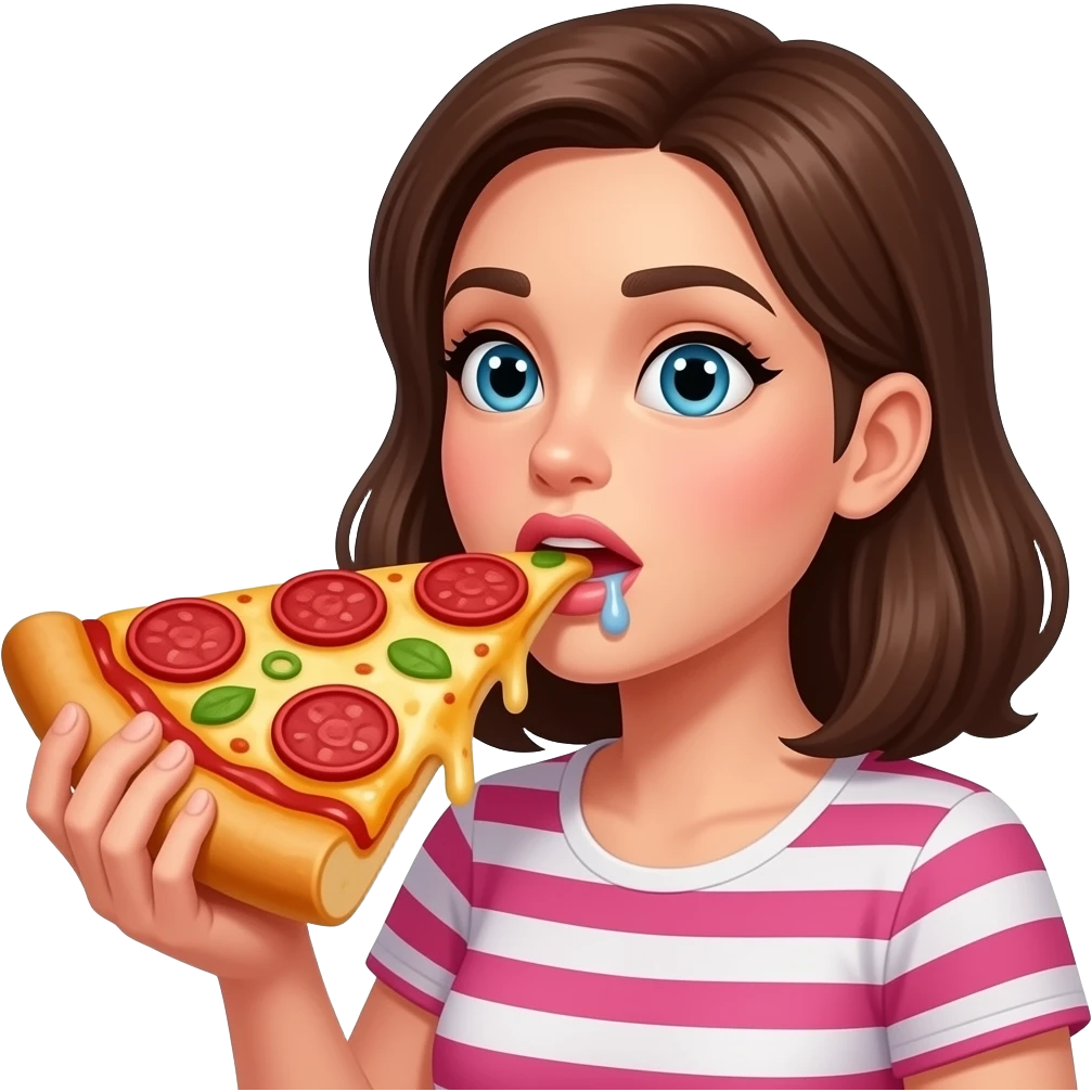 woman drooling while eating an extremely large piece of pizza emoji