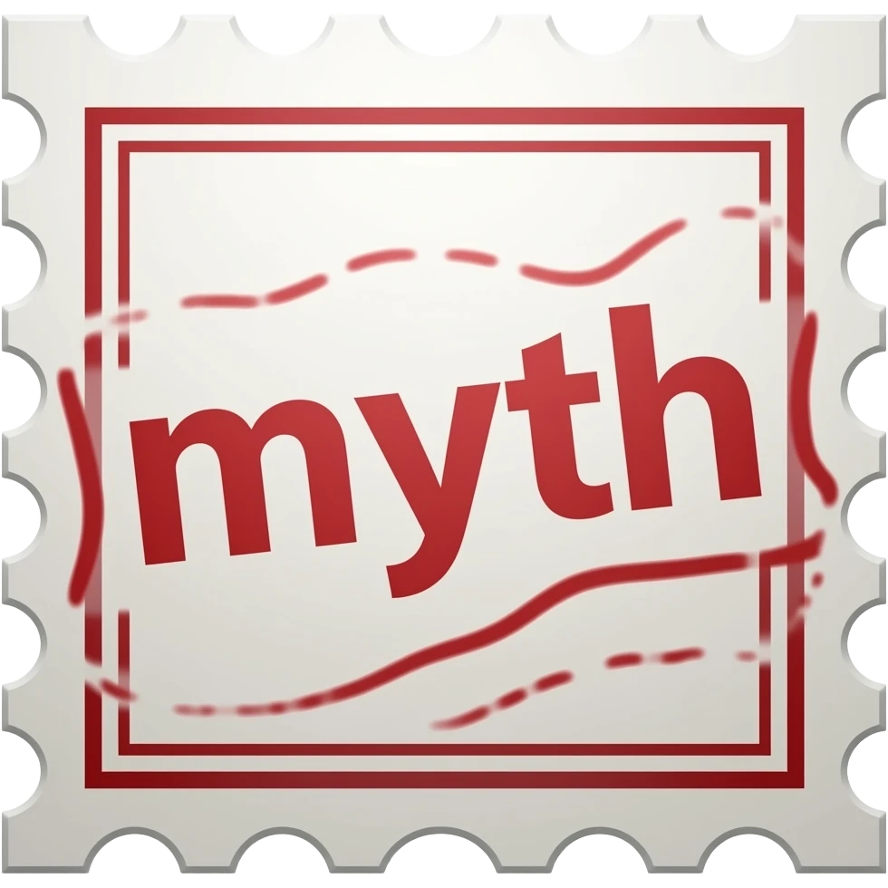The stamp that printed the word ‘myth’ in red emoji