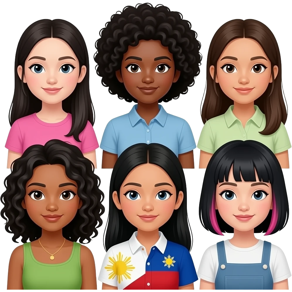 Katseye members all girls, 1 Korean. 1 black with curly hair, 1 Indian.  1 Hispanic with curly hair. 1 Filipino . 1 Chinese with black hair and pink bangs emoji