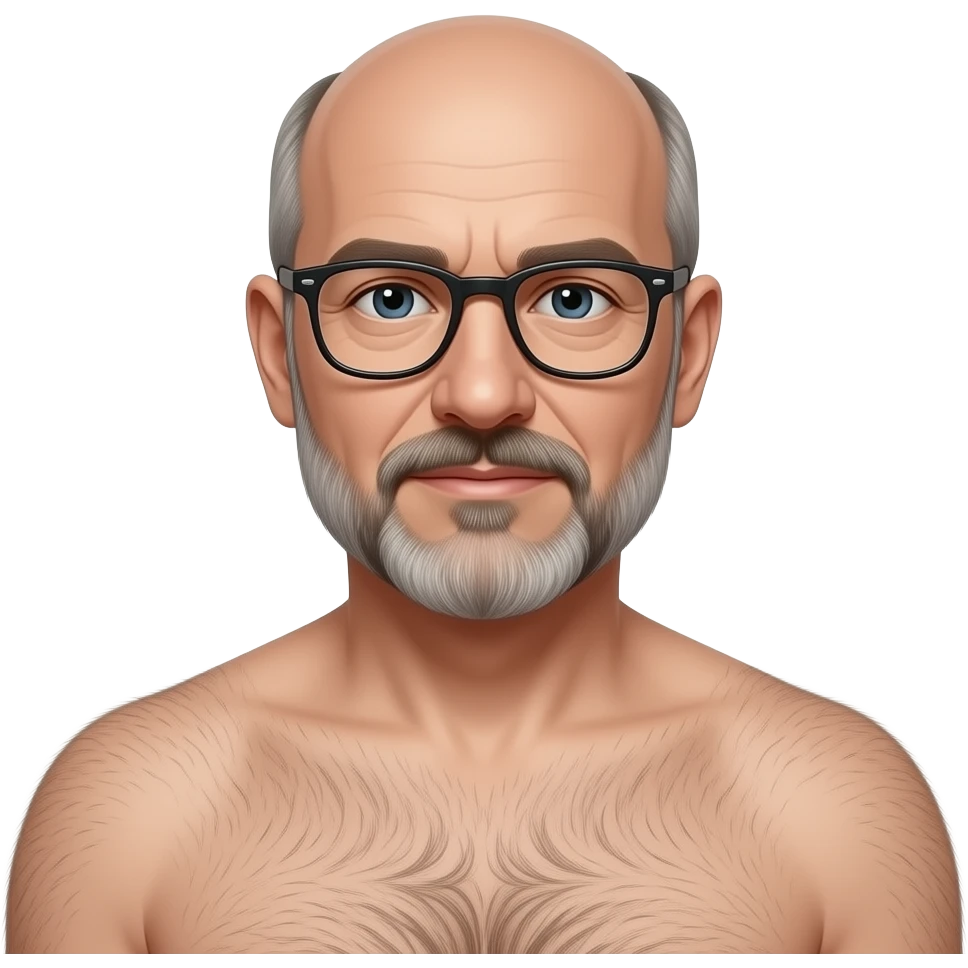 Sitting nude older guy with glasses balding goatee beard emoji