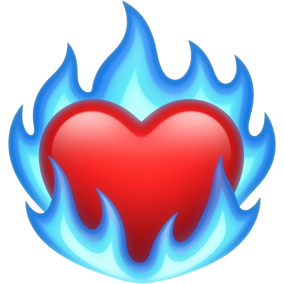 CORAZON CON FUEGO AZUL POR FUERA emoji
