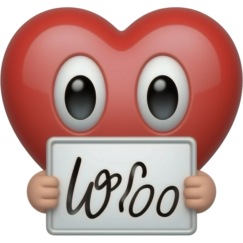 A heart  have eyes and holding a board written like the video emoji
