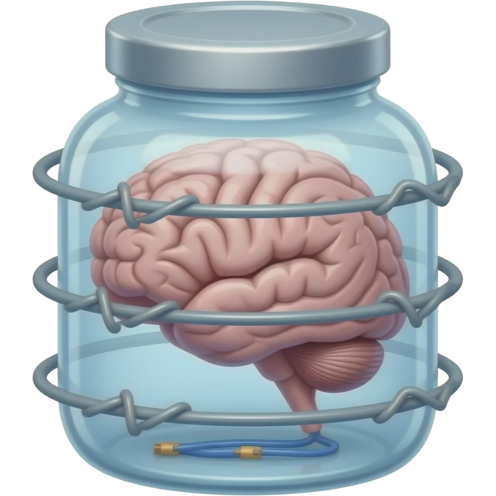 victorian style - a brain placed in medical preparations that is connected to an electrical circuit, a glass jar wrapped in high-voltage wires emoji
