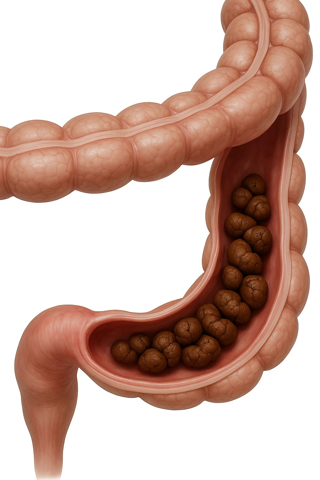 colon umano anatomico con feci a pallini all'interno, stipsi, iperrealistico 4k emoji