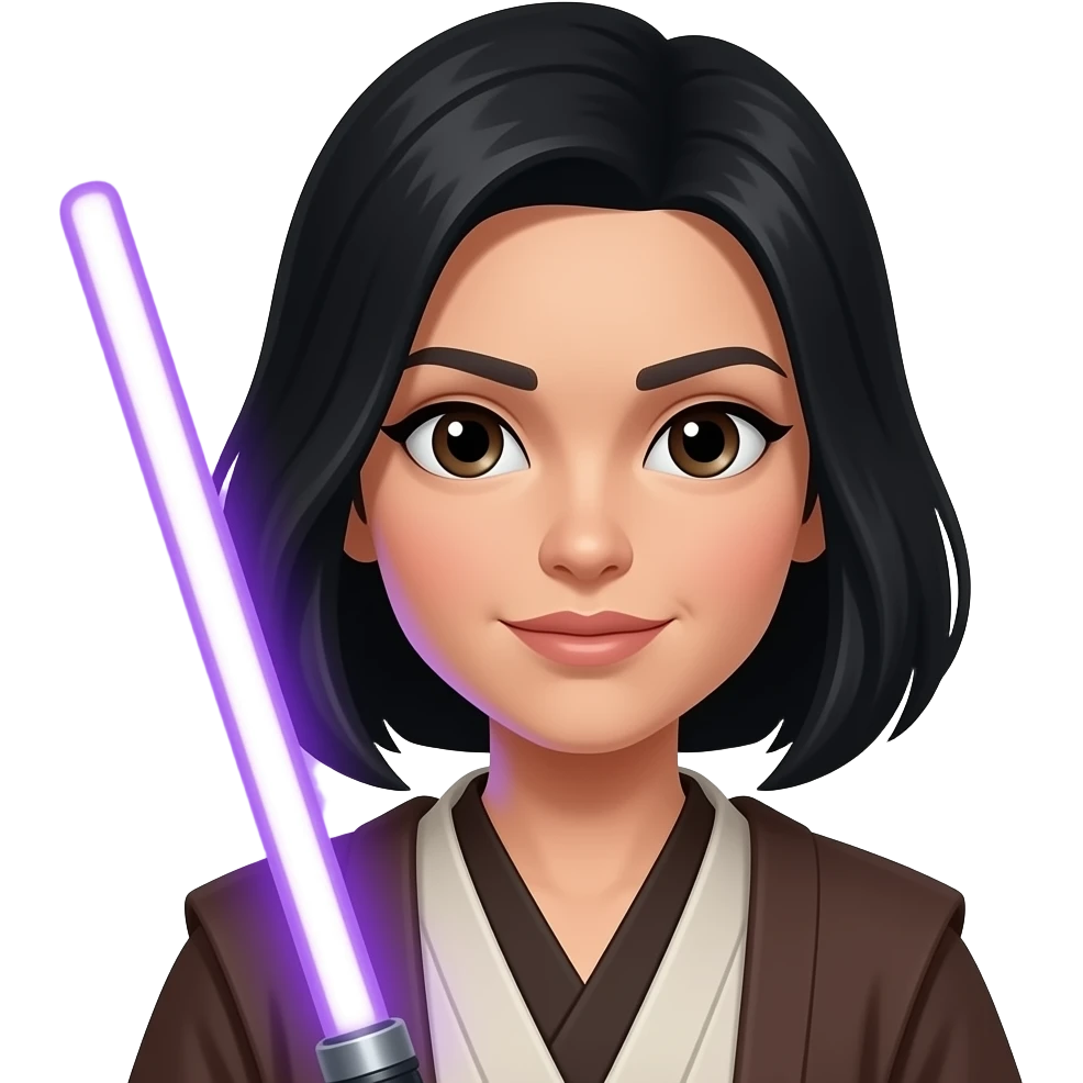 Female Jedi with purple lightsaber, black hair emoji