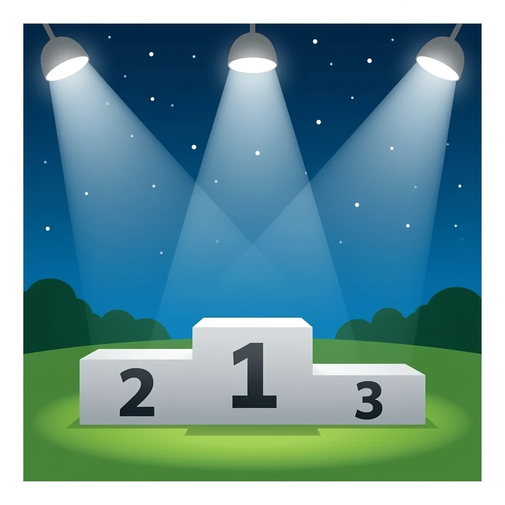Podium three rank places with spotlight emoji