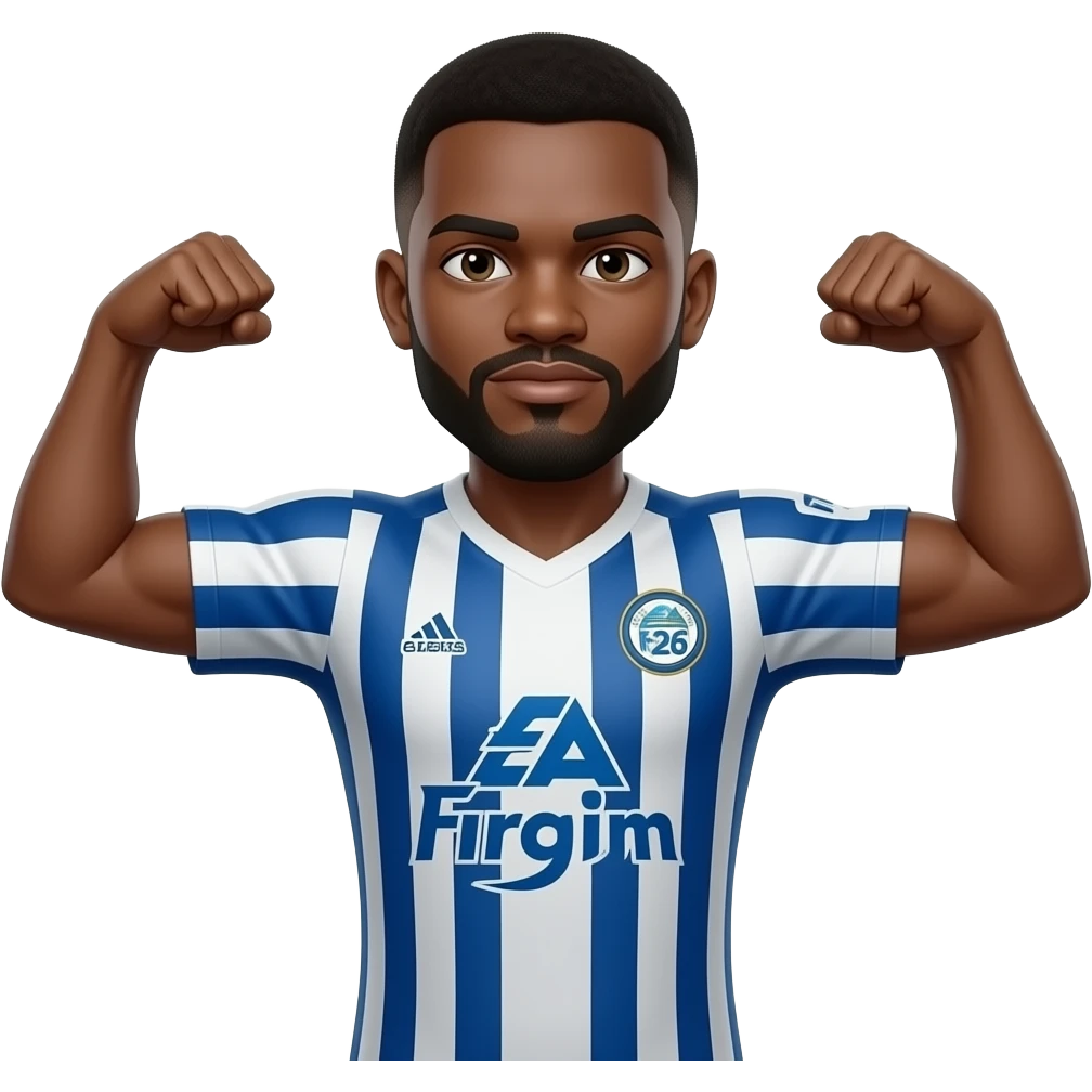 Black man with goatee double arm flex wearing EA fc26 team of the year jersey  emoji