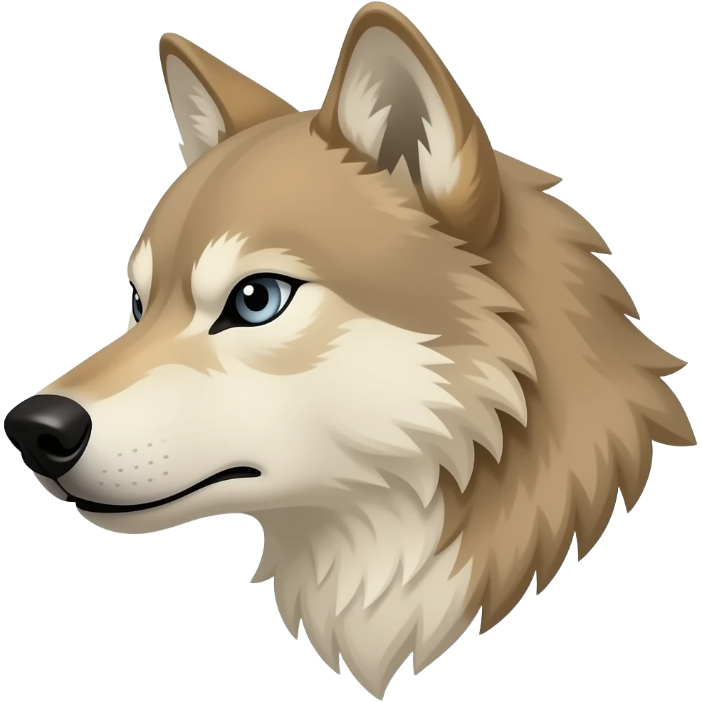 Real Realistic Turn sideways angry beige wolfhead Turn sideways light blue gray eyes emoji