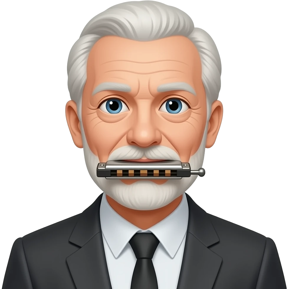 cool old harmonica player with few hairs emoji