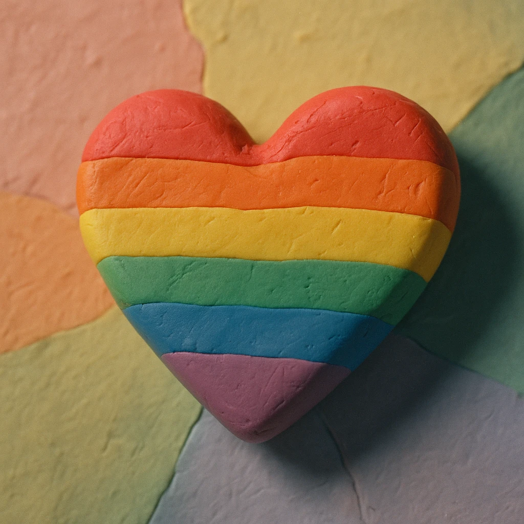 gay pride rainbow heart, soft and squishy look emoji
