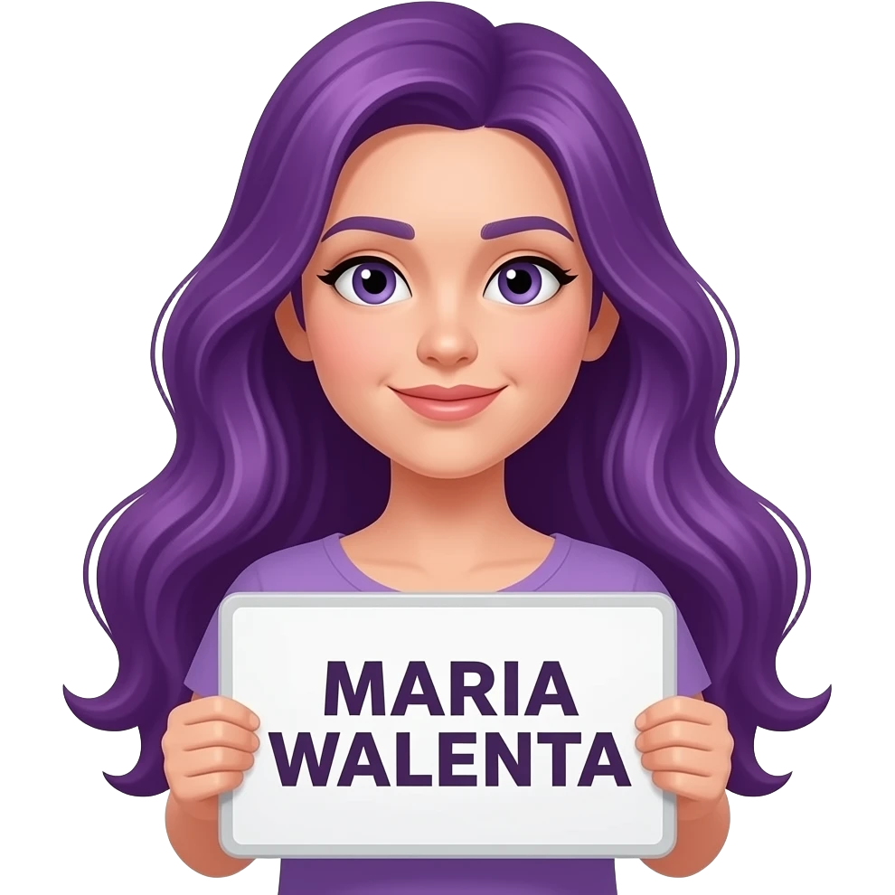 girl with long purple hair with a MARIA WALENTA sign emoji