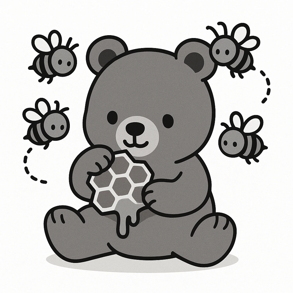 bear eating honeycomb with bees flying around emoji