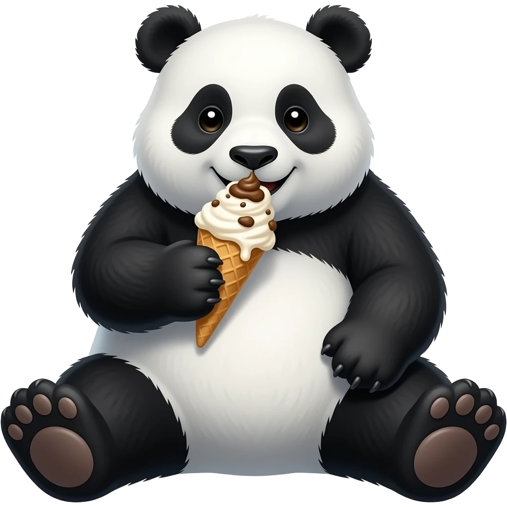 A panda eating ice cream full of poop emoji
