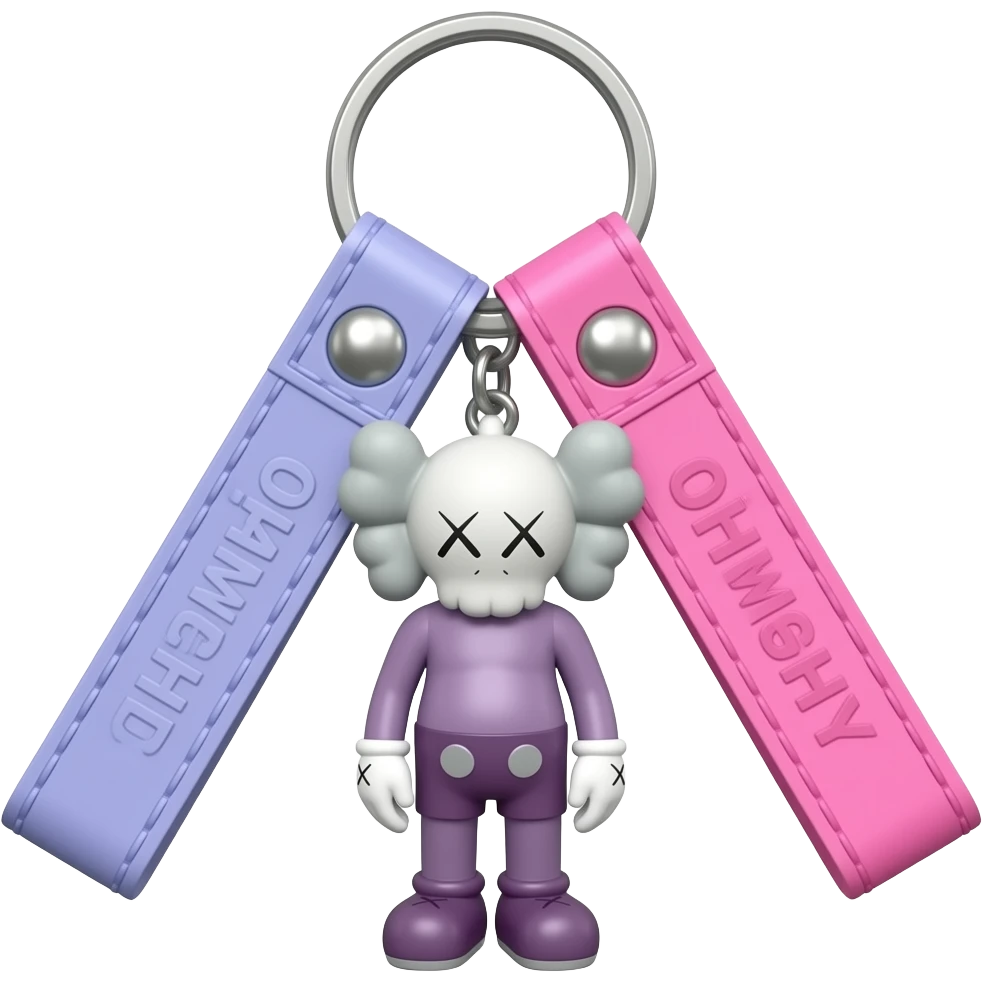 pastel purple and pink KAWS keychain emoji