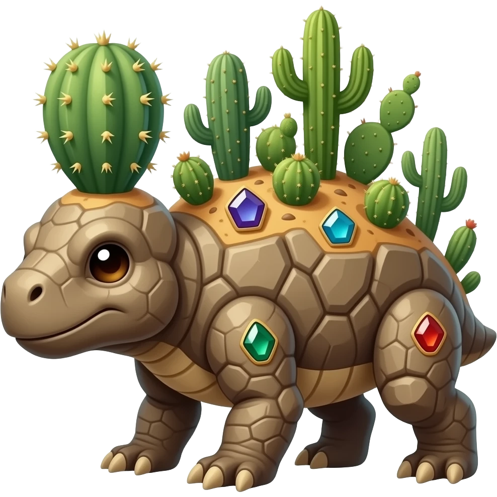 Cactstone A desert-dwelling creature with a rocky body, a cactus head made of stone and cactus spines growing from its back. It grows both gems and cactuses over its body emoji