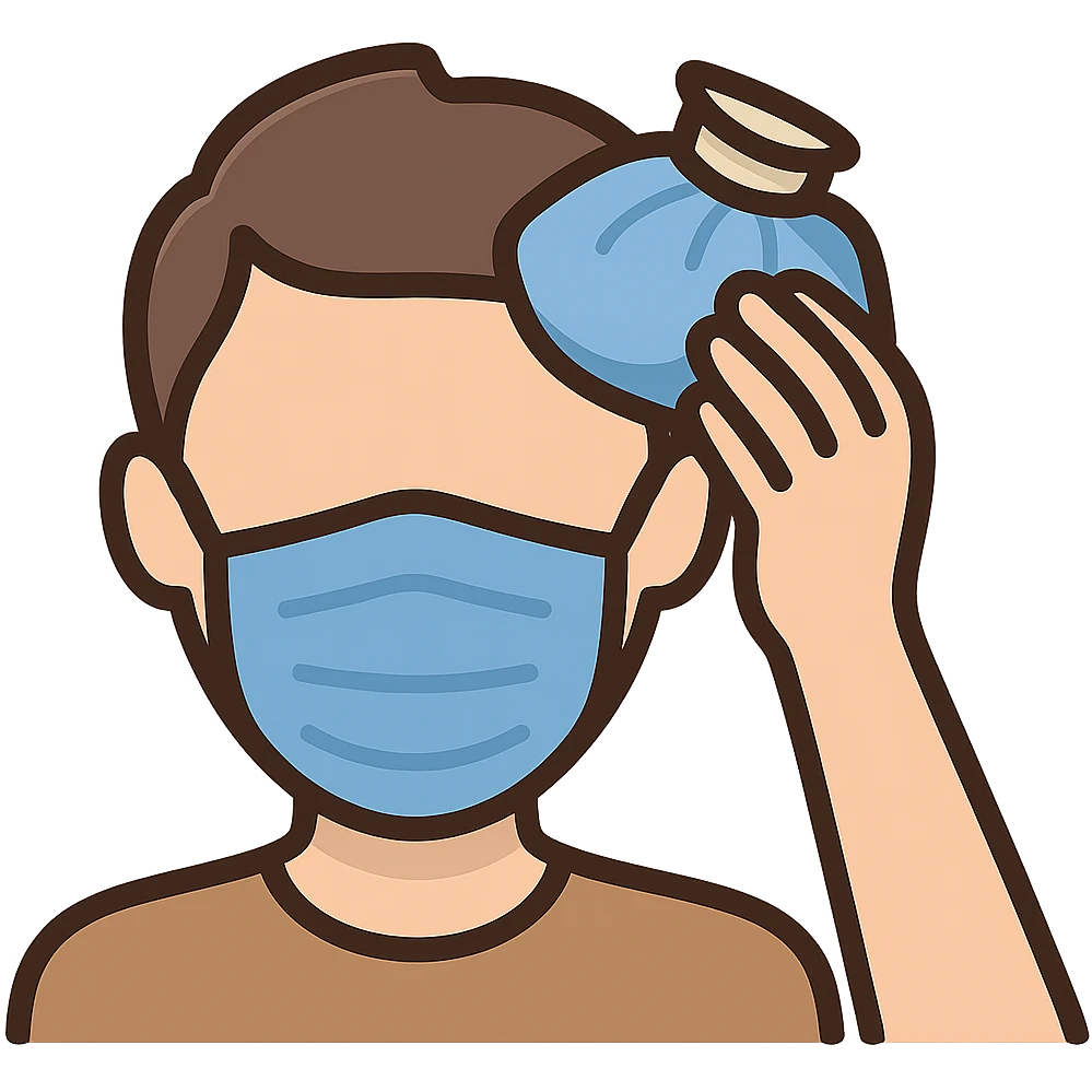 face with blue mask and ice pack emoji, digital illustration, no background emoji
