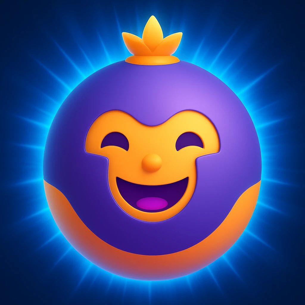 Add a radiating blue light effect around the aura ball, keeping the warm smile and 3D emoji style emoji