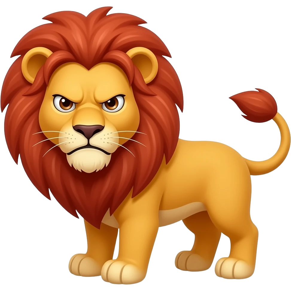 A little red lion looking at us with a very frustrated expression emoji