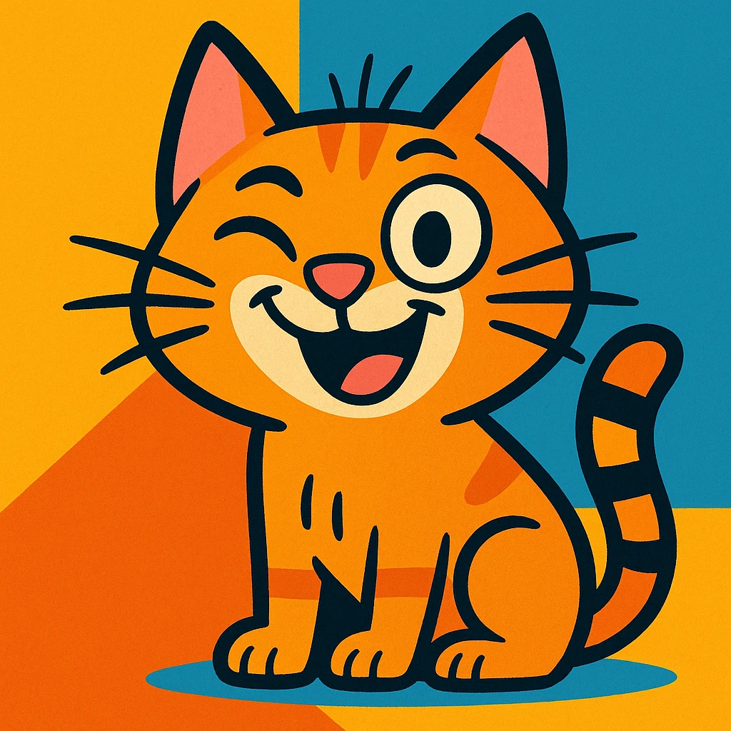very cute cartoon cat with an unusual facial expression that causes a smile, vibrant toon style emoji