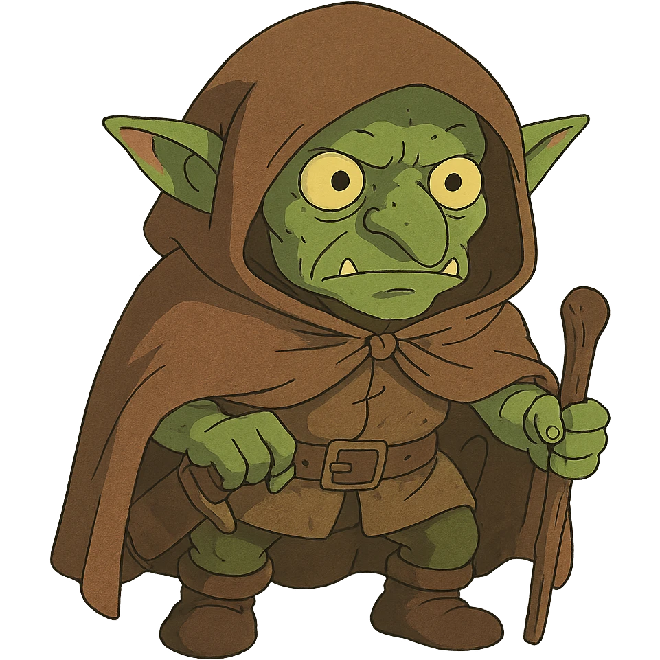 ghibli style DnD goblin in a hood emoji