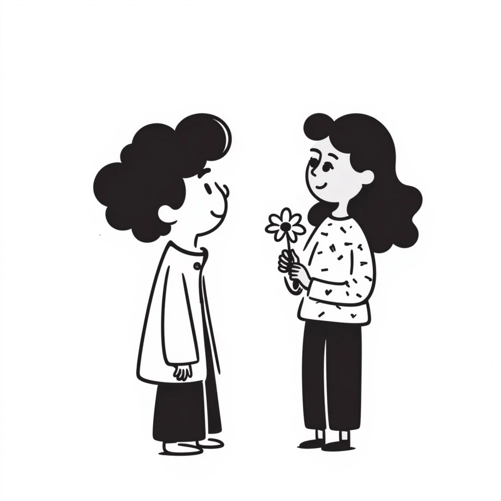 a boy looking at a girl, hand drawn doodle style emoji